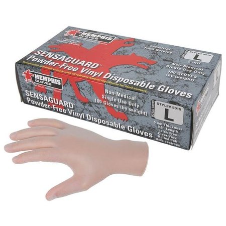 Mcr Safety Vinyl Disposable Gloves, 5 mil Palm, Vinyl, Powder-Free, L, Clear 127-5015L